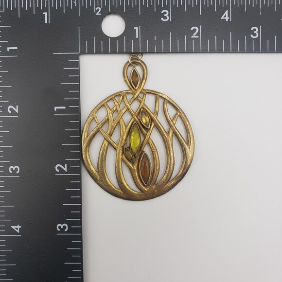 Brushed Matte Gold Tone Large Scrollwork Pendant Chain Necklace Boho - Picture 10 of 10